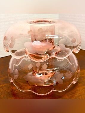 Cambridge Glass Pink Dome Candlestick Holders Etched Elegant Depression Glass